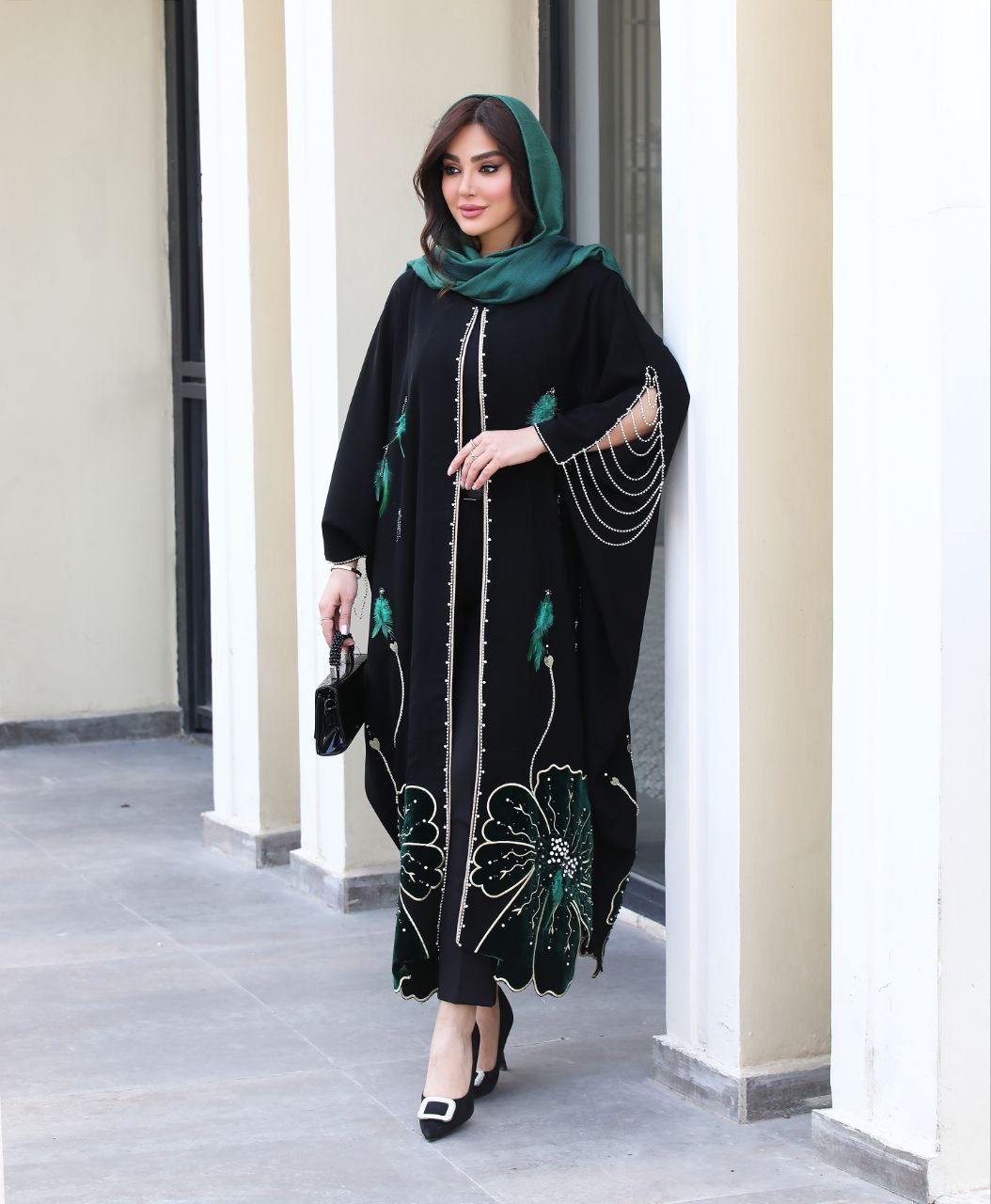 مانتو کرپ عبایی گل سبز